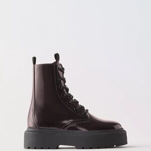Zara Kids Burgundy Lace-Up Boots